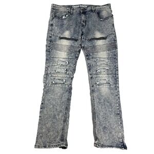True Rock Franklin Moto Biker Jeans Size‎ 36 (36x31) Factory Ribbing Distressing